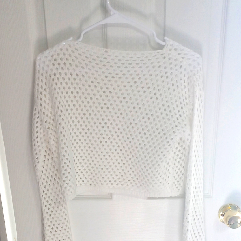 White Crochet Long Sleeve Top
